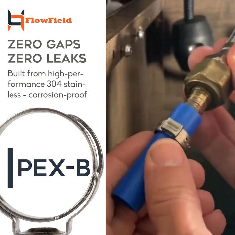 FlowField PEX Cinch Ear Hose Clamps, High Strength 304 Stainless Steel PEX Tubing Cinch Ring for PEX-b Tubing Pipe Fittings 1/2, 100Pcs - Image 4